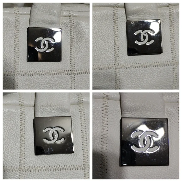 SALE! Chanel Choco Bar Coco Mark Lux Square Stitch White Boston Bowler Handbag - Picture 7 of 13